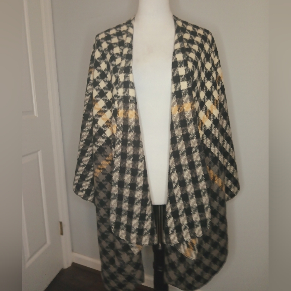 Styline Houndstooth Open Front Poncho - Picture 3 of 4